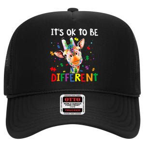 Autism Awareness Cute Giraffe Animal It's Ok To Be Different High Crown Mesh Back Trucker Hat