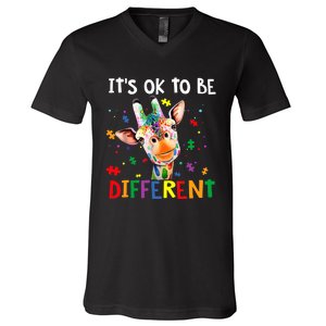 Autism Awareness Cute Giraffe Animal It's Ok To Be Different V-Neck T-Shirt