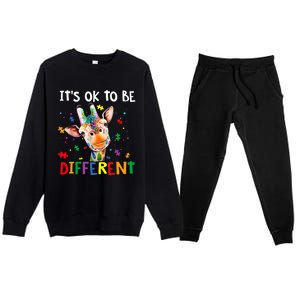 Autism Awareness Cute Giraffe Animal It's Ok To Be Different Premium Crewneck Sweatsuit Set