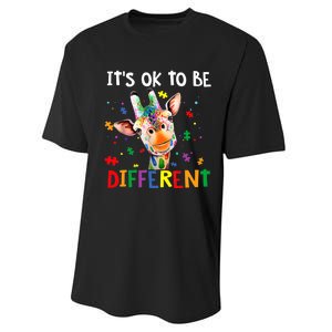 Autism Awareness Cute Giraffe Animal It's Ok To Be Different Performance Sprint T-Shirt