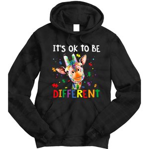 Autism Awareness Cute Giraffe Animal It's Ok To Be Different Tie Dye Hoodie