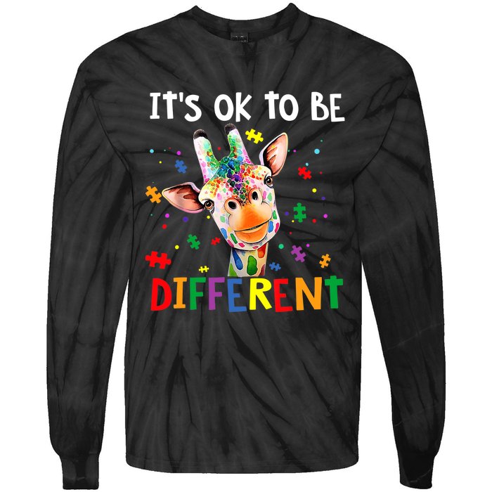 Autism Awareness Cute Giraffe Animal It's Ok To Be Different Tie-Dye Long Sleeve Shirt