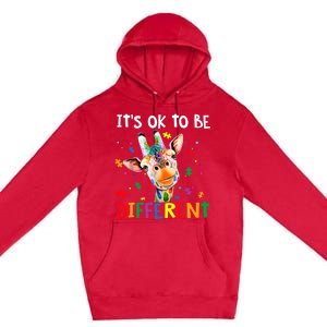 Autism Awareness Cute Giraffe Animal It's Ok To Be Different Premium Pullover Hoodie