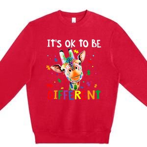 Autism Awareness Cute Giraffe Animal It's Ok To Be Different Premium Crewneck Sweatshirt