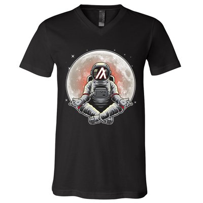 Algorand ALGO Coin Cryptocurrency Yogo Astronaut V-Neck T-Shirt