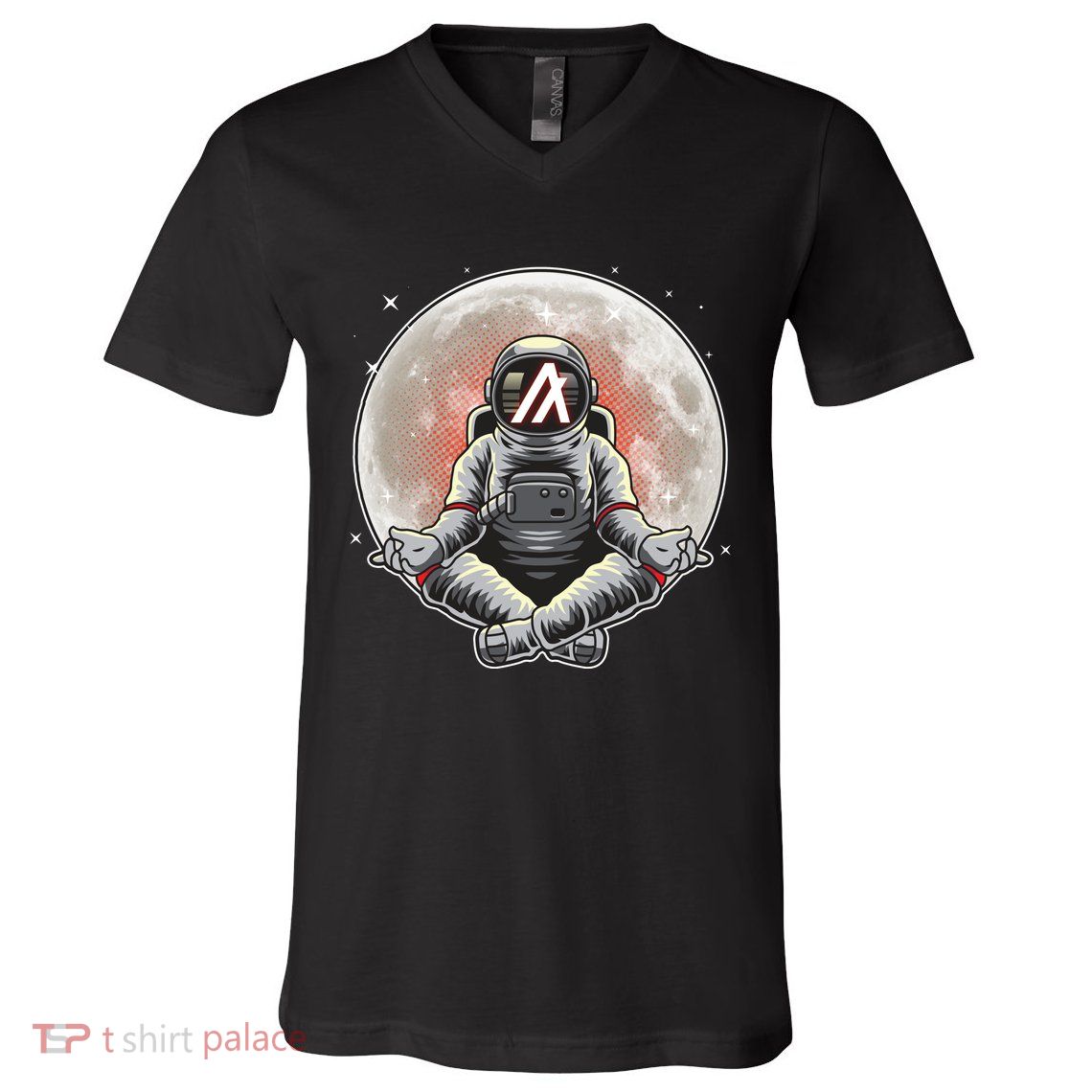 Algorand ALGO Coin Cryptocurrency Yogo Astronaut V-Neck T-Shirt