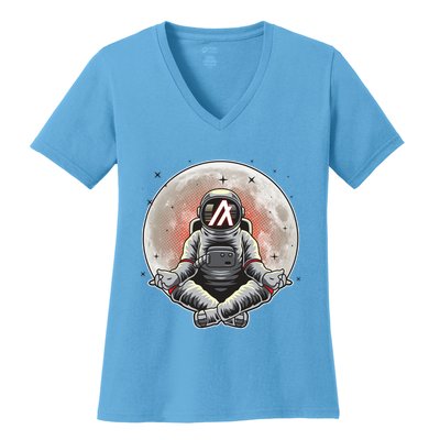 Algorand ALGO Coin Cryptocurrency Yogo Astronaut Women's V-Neck T-Shirt