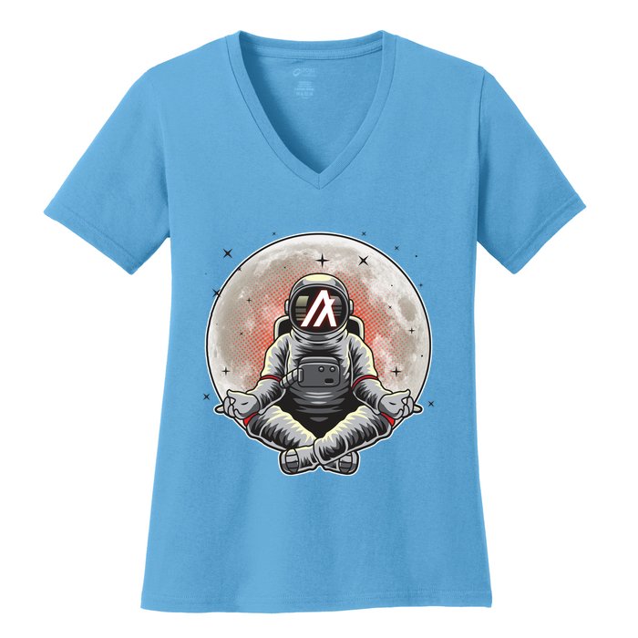 Algorand ALGO Coin Cryptocurrency Yogo Astronaut Women's V-Neck T-Shirt
