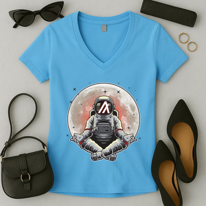 Algorand ALGO Coin Cryptocurrency Yogo Astronaut Women's V-Neck T-Shirt
