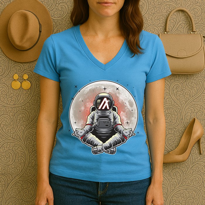 Algorand ALGO Coin Cryptocurrency Yogo Astronaut Women's V-Neck T-Shirt