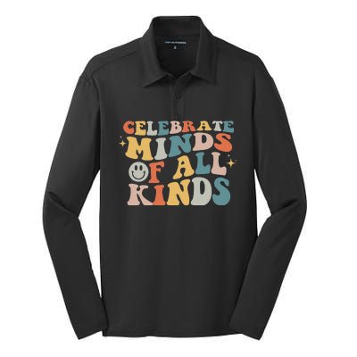 Autism Awareness Celebrate Minds Of All Kinds Neurodiversity  Silk Touch Performance Long Sleeve Polo