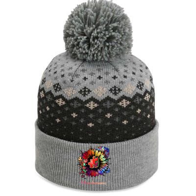 Autism Awareness Colorful Sunflower The Baniff Cuffed Pom Beanie