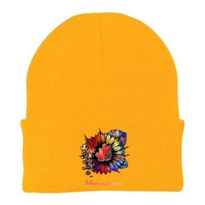 Autism Awareness Colorful Sunflower Knit Cap Winter Beanie