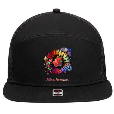 Autism Awareness Colorful Sunflower 7 Panel Mesh Trucker Snapback Hat