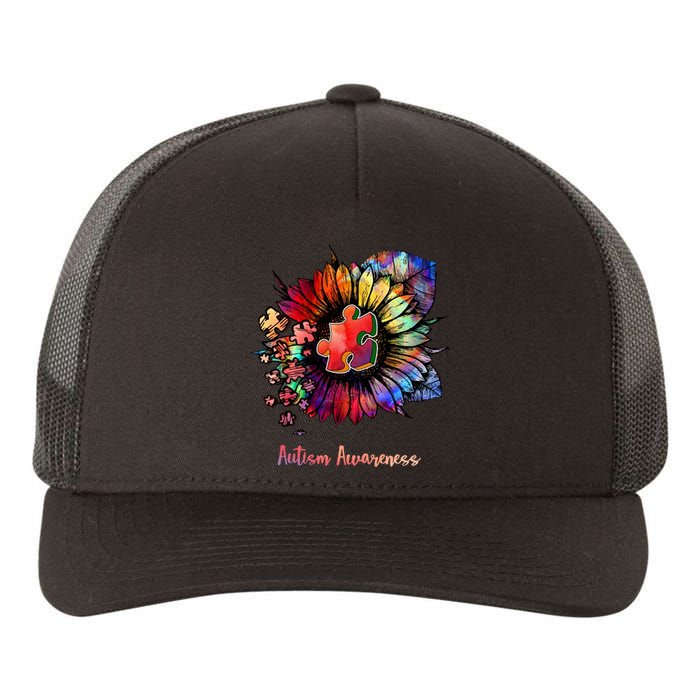 Autism Awareness Colorful Sunflower Yupoong Adult 5-Panel Trucker Hat