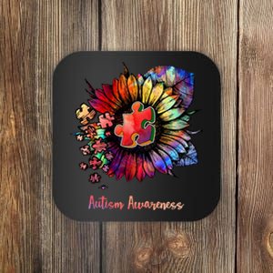 Autism Awareness Colorful Sunflower Coaster