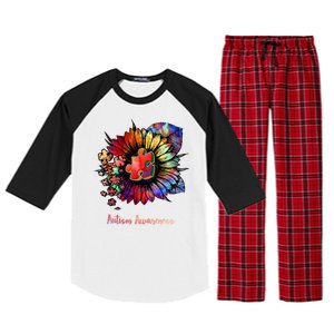 Autism Awareness Colorful Sunflower Raglan Sleeve Pajama Set