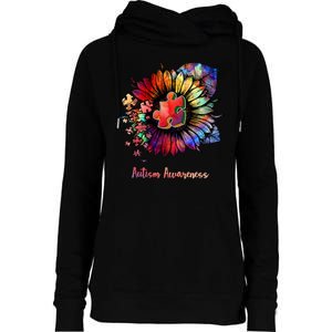 Autism Awareness Colorful Sunflower Womens Funnel Neck Pullover Hood