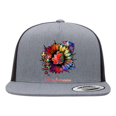 Autism Awareness Colorful Sunflower Flat Bill Trucker Hat