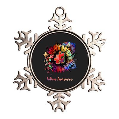 Autism Awareness Colorful Sunflower Metallic Star Ornament