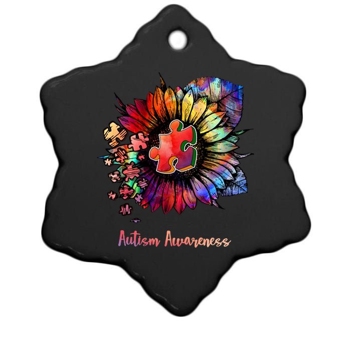 Autism Awareness Colorful Sunflower Ceramic Star Ornament