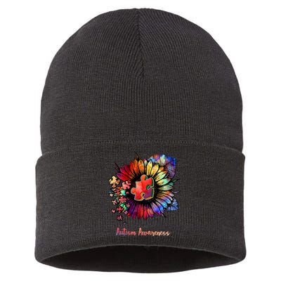 Autism Awareness Colorful Sunflower Sustainable Knit Beanie