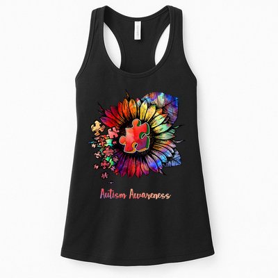 Autism Awareness Colorful Sunflower Womens Tank Top