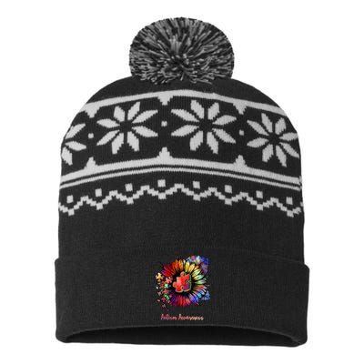 Autism Awareness Colorful Sunflower USA-Made Snowflake Beanie