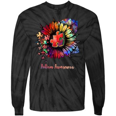 Autism Awareness Colorful Sunflower Tie-Dye Long Sleeve Shirt