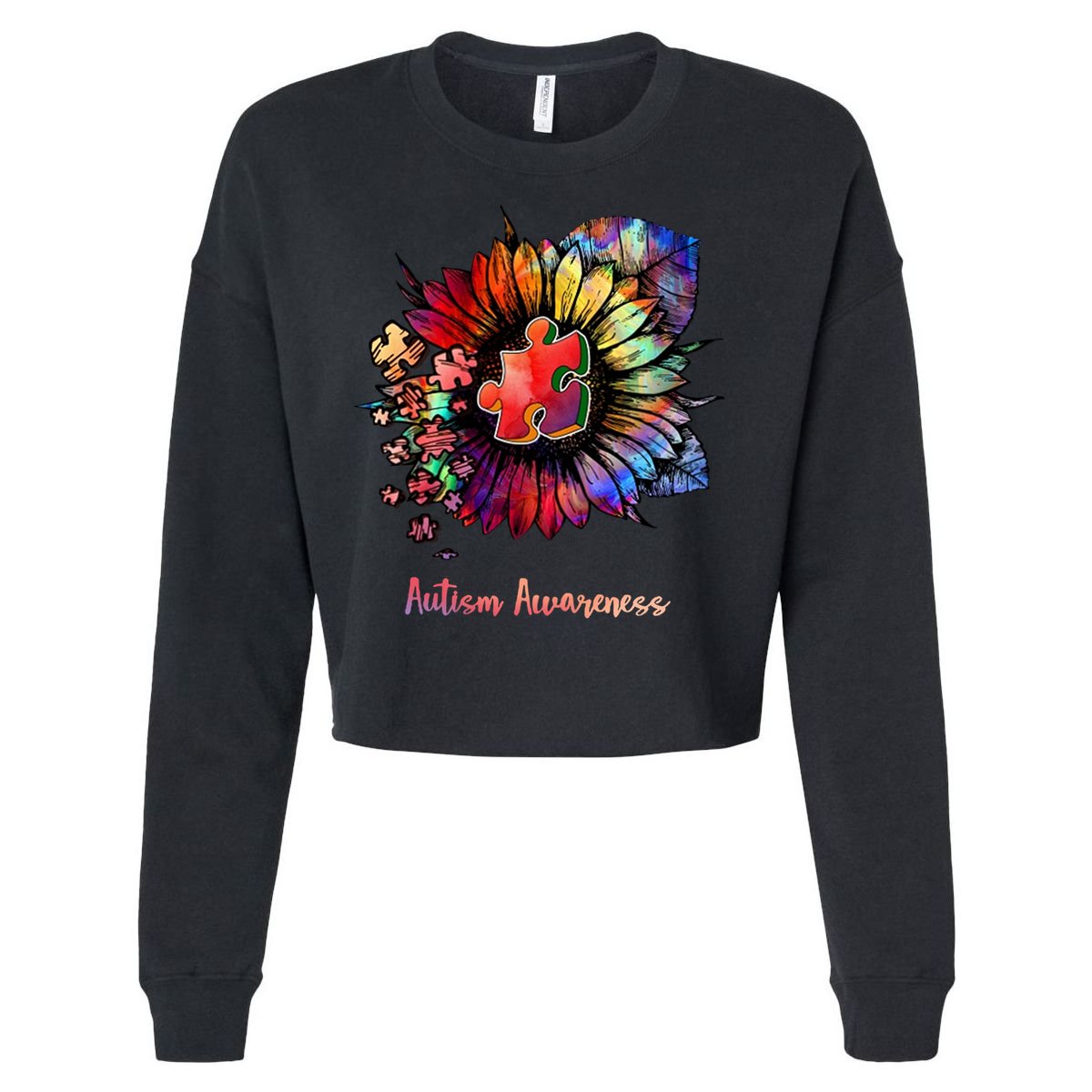 Autism Awareness Colorful Sunflower Cropped Pullover Crew