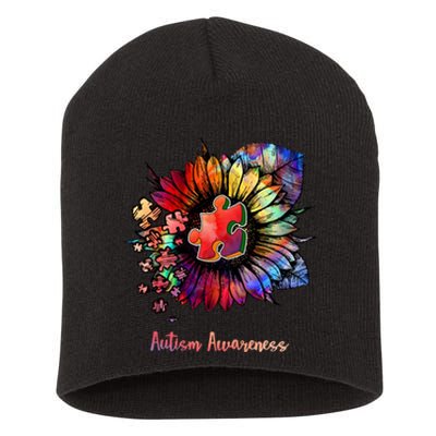 Autism Awareness Colorful Sunflower Short Acrylic Beanie