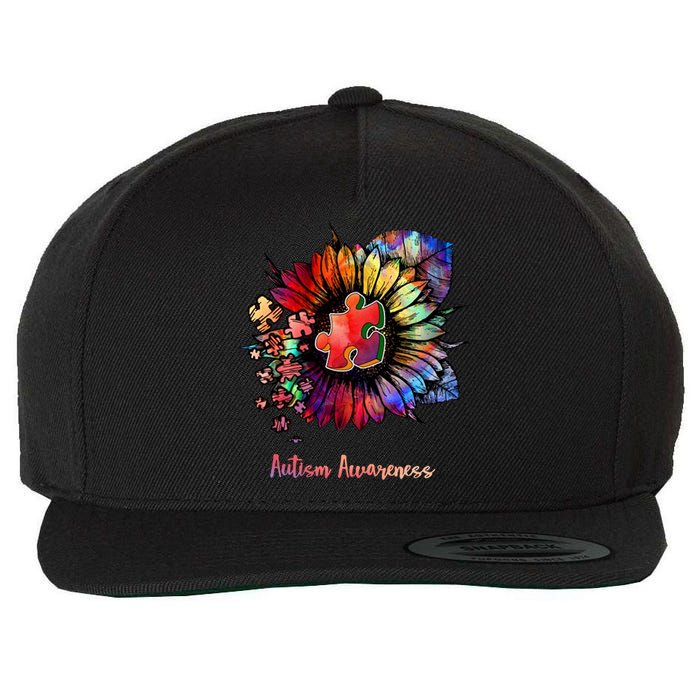 Autism Awareness Colorful Sunflower Wool Snapback Cap