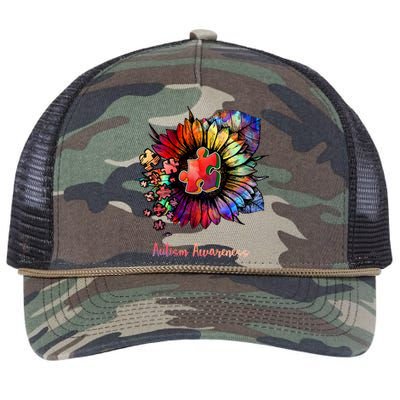 Autism Awareness Colorful Sunflower Retro Rope Trucker Hat Cap