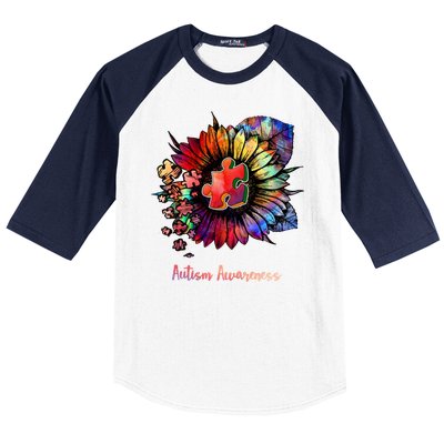 Autism Awareness Colorful Sunflower Baseball Sleeve Shirt