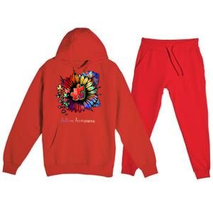 Autism Awareness Colorful Sunflower Premium Hooded Sweatsuit Set