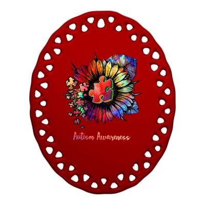 Autism Awareness Colorful Sunflower Ceramic Oval Ornament