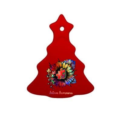 Autism Awareness Colorful Sunflower Ceramic Tree Ornament