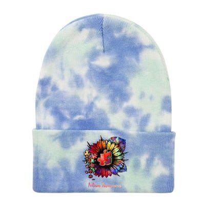 Autism Awareness Colorful Sunflower Tie Dye 12in Knit Beanie