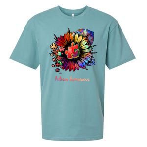 Autism Awareness Colorful Sunflower Sueded Cloud Jersey T-Shirt