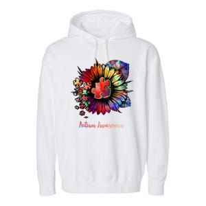 Autism Awareness Colorful Sunflower Garment-Dyed Fleece Hoodie