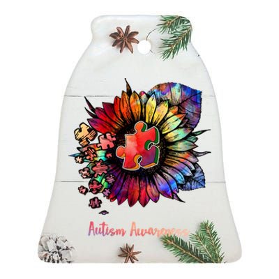 Autism Awareness Colorful Sunflower Ceramic Bell Ornament