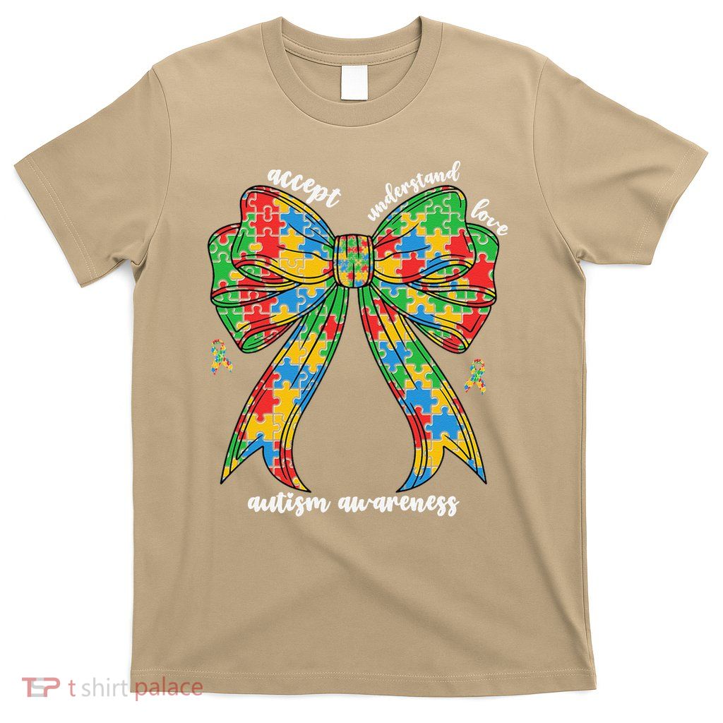 Autism Awareness Coquette Bow Accept Understand Love Women T-Shirt
