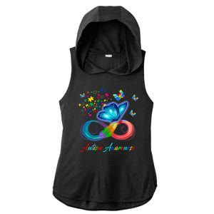 Autism Awareness Colorful Butterfly Ladies PosiCharge Tri-Blend Wicking Draft Hoodie Tank