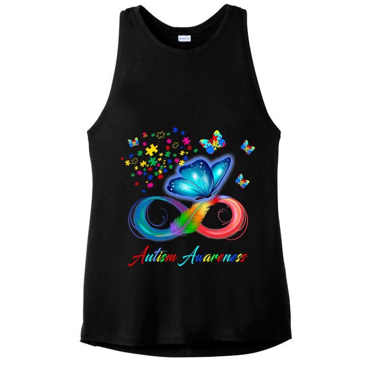 Autism Awareness Colorful Butterfly Ladies PosiCharge Tri-Blend Wicking Tank