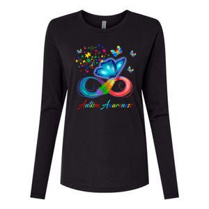 Autism Awareness Colorful Butterfly Womens Cotton Relaxed Long Sleeve T-Shirt