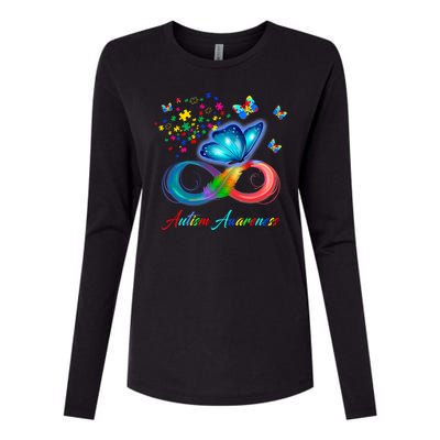 Autism Awareness Colorful Butterfly Womens Cotton Relaxed Long Sleeve T-Shirt