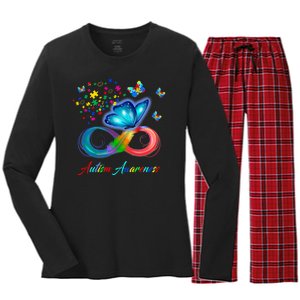 Autism Awareness Colorful Butterfly Women's Long Sleeve Flannel Pajama Set 