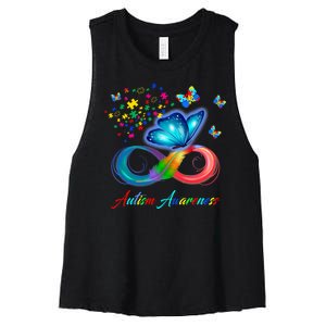 Autism Awareness Colorful Butterfly Women's Racerback Cropped Tank