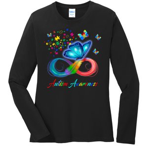 Autism Awareness Colorful Butterfly Ladies Long Sleeve Shirt