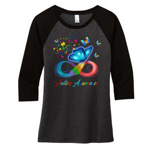 Autism Awareness Colorful Butterfly Women's Tri-Blend 3/4-Sleeve Raglan Shirt